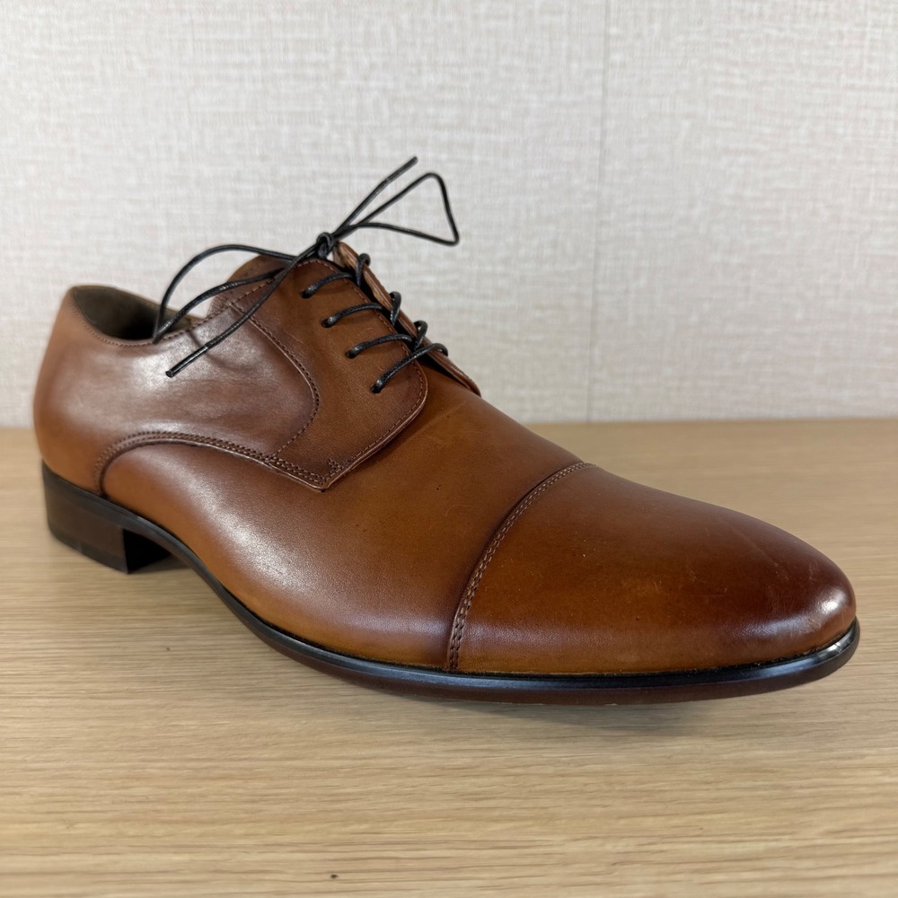 Aldo Mens Cognac Brown Leather Cap Toe Derby Dress Shoes Size 13 US 46 EUR